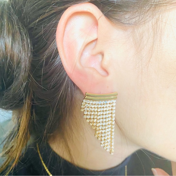 Gold Fringe Earrings. Hoop Fringe Earrings - Picture 4 of 9